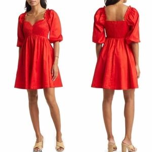Vici Puff Sleeve Babydoll Mini Dress Size Small Red